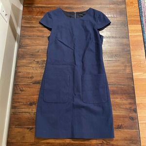 Theory navy blue cap sleeve front pocket cotton blend shift dress size 6